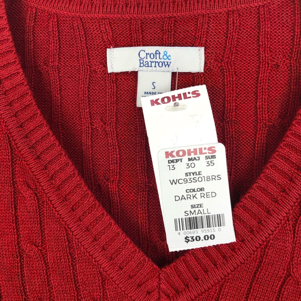 CROFT & BARROW RED V-NECK SWEATER SIZE SMALL - Picture 2 of 5
